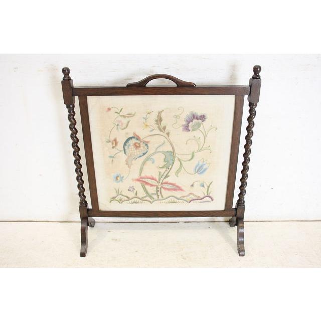 an-8　1920年イギリス製アンティーク　オーク　ボタニカル刺繍　ファイヤースクリーン　暖炉家具 |  | 03