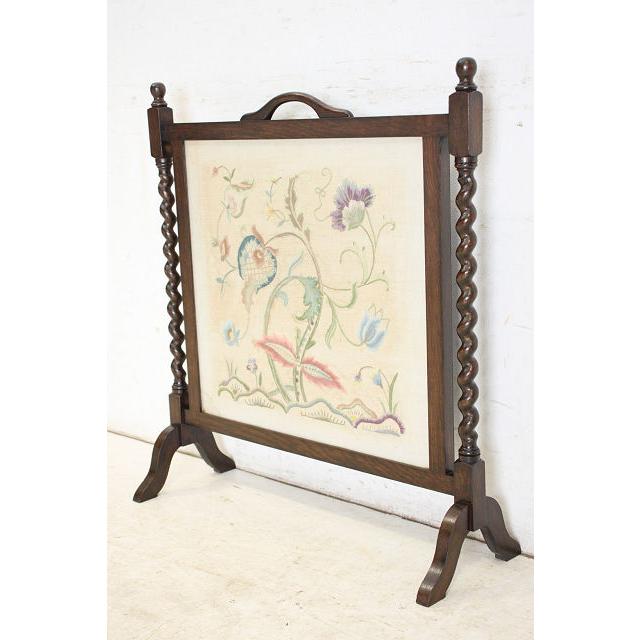 an-8　1920年イギリス製アンティーク　オーク　ボタニカル刺繍　ファイヤースクリーン　暖炉家具 |  | 04