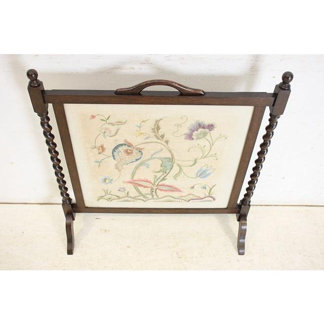 an-8　1920年イギリス製アンティーク　オーク　ボタニカル刺繍　ファイヤースクリーン　暖炉家具 |  | 05