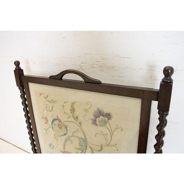 an-8　1920年イギリス製アンティーク　オーク　ボタニカル刺繍　ファイヤースクリーン　暖炉家具 |  | 07