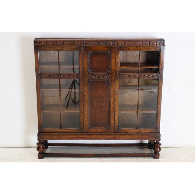 bk-38　1930年代イギリス製アンティーク ソリッドオーク ダブルカップレッグ ブックケース 無垢材 書棚 本棚 本箱 送料無料 | 