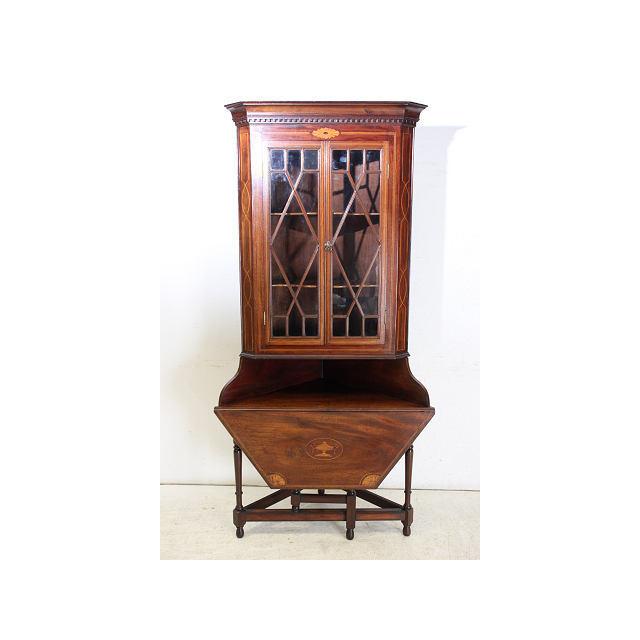 ca-2　1940年代 イギリス製 アンティーク　マホガニー　エドワーディアンスタイル　テーブル付き　コーナーキャビネット | 