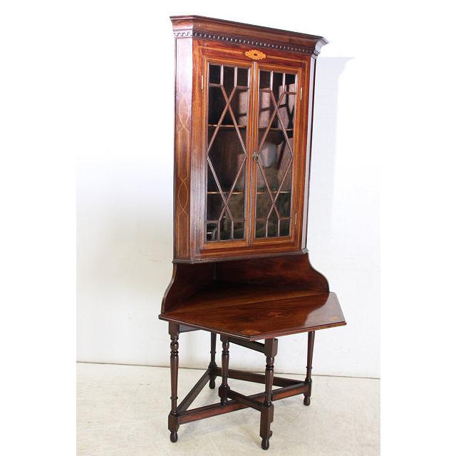 ca-2　1940年代 イギリス製 アンティーク　マホガニー　エドワーディアンスタイル　テーブル付き　コーナーキャビネット |  | 18