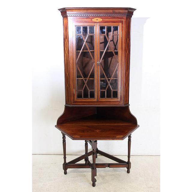 ca-2　1940年代 イギリス製 アンティーク　マホガニー　エドワーディアンスタイル　テーブル付き　コーナーキャビネット |  | 04
