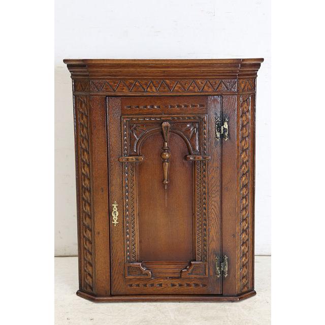 ca-5　1930年代イギリス製アンティーク　オーク　ゴシック様式　壁掛け　コーナーカップボード　コーナー家具　食器棚 |  | 04