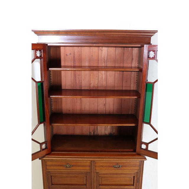 cb-11　1890年代イギリス製アンティーク　ソリッドオーク　無垢材　色ガラス　カップボード　大型　食器棚　キッチン収納家具 |  | 10