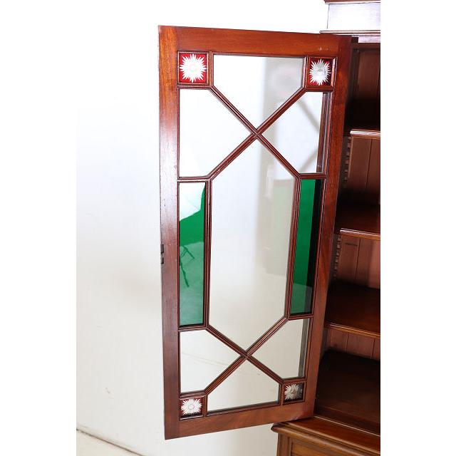 cb-11　1890年代イギリス製アンティーク　ソリッドオーク　無垢材　色ガラス　カップボード　大型　食器棚　キッチン収納家具 |  | 12