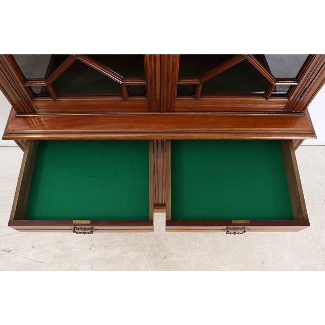 cb-11　1890年代イギリス製アンティーク　ソリッドオーク　無垢材　色ガラス　カップボード　大型　食器棚　キッチン収納家具 |  | 15