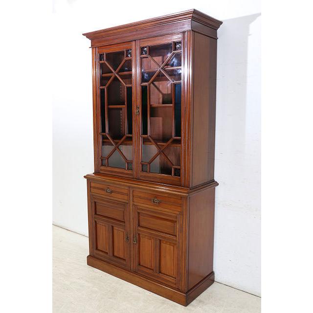 cb-11　1890年代イギリス製アンティーク　ソリッドオーク　無垢材　色ガラス　カップボード　大型　食器棚　キッチン収納家具 |  | 02