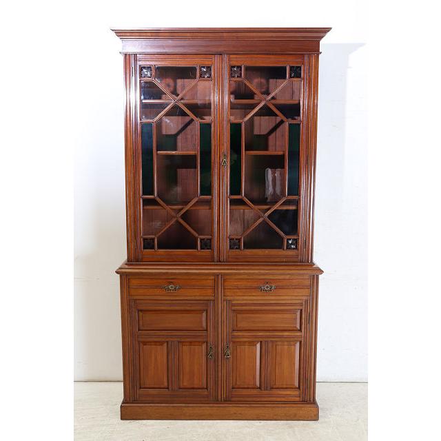 cb-11　1890年代イギリス製アンティーク　ソリッドオーク　無垢材　色ガラス　カップボード　大型　食器棚　キッチン収納家具 |  | 03
