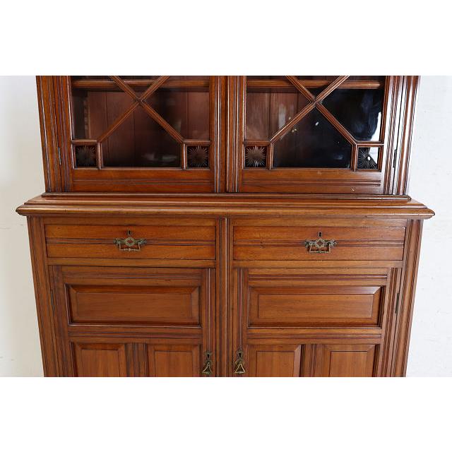 cb-11　1890年代イギリス製アンティーク　ソリッドオーク　無垢材　色ガラス　カップボード　大型　食器棚　キッチン収納家具 |  | 06