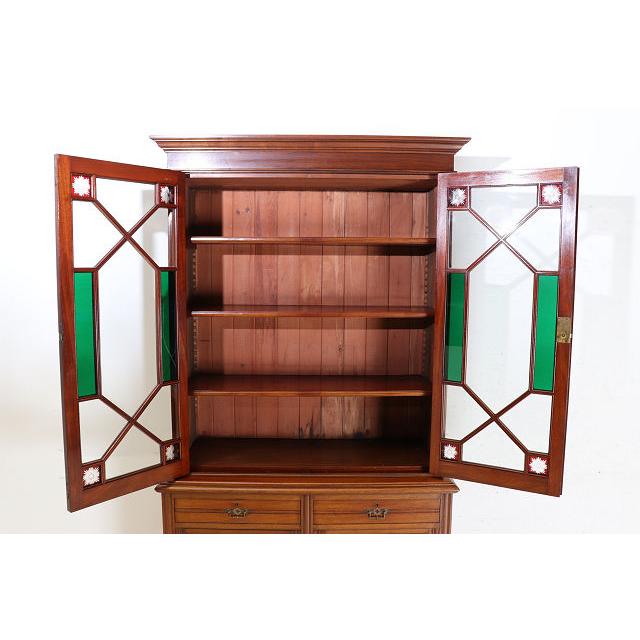 cb-11　1890年代イギリス製アンティーク　ソリッドオーク　無垢材　色ガラス　カップボード　大型　食器棚　キッチン収納家具 |  | 08