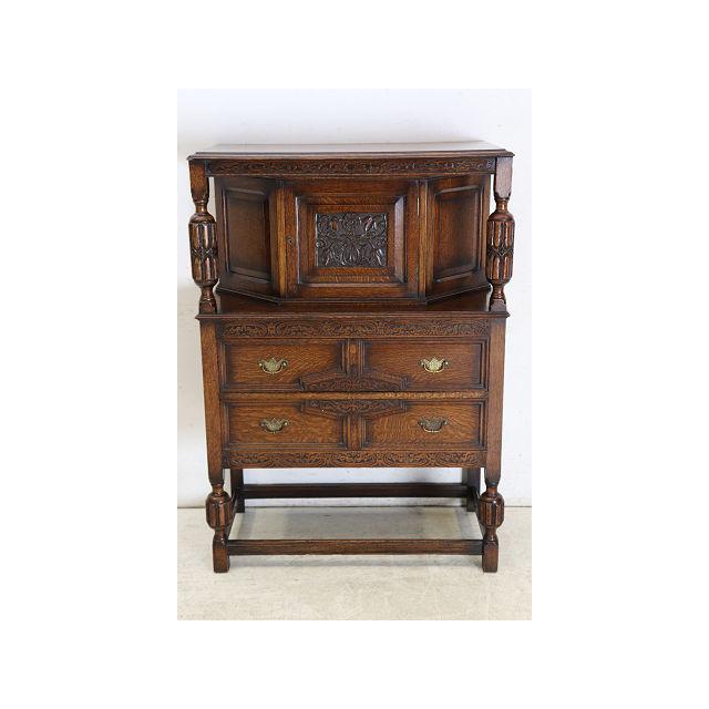 cb-4　1930年代イギリス製アンティーク ビクトリアンスタイル オーク カーブド コートカップボード 彫刻 食器棚 送料無料 | 