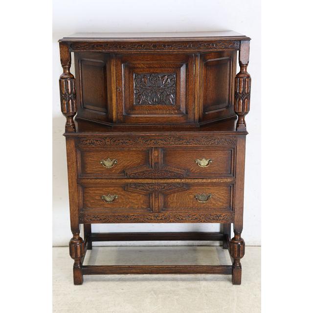 cb-4　1930年代イギリス製アンティーク ビクトリアンスタイル オーク カーブド コートカップボード 彫刻 食器棚 送料無料 |  | 03