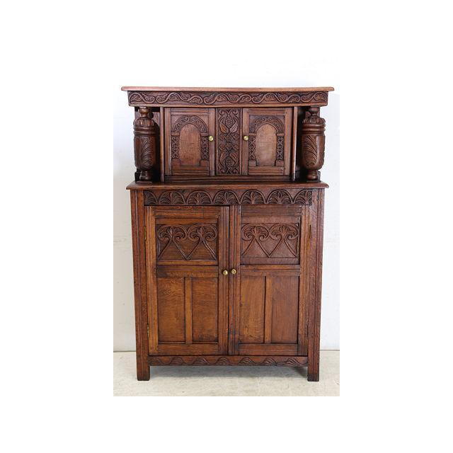cb-7　1860年代イギリス製アンティーク アーリービクトリアン 無垢 オーク材 コートカップボード 食器棚 彫刻された 収納家具 手彫り | 