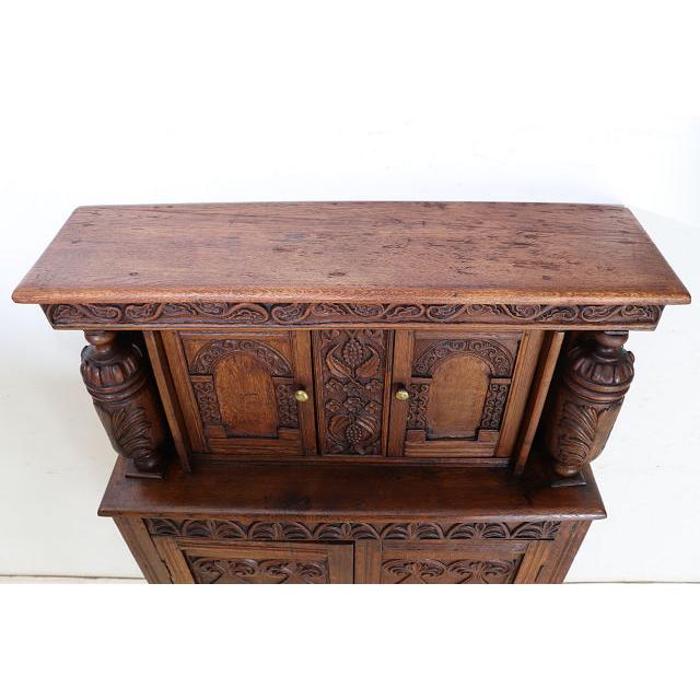 cb-7　1860年代イギリス製アンティーク アーリービクトリアン 無垢 オーク材 コートカップボード 食器棚 彫刻された 収納家具 手彫り |  | 11