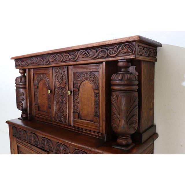 cb-7　1860年代イギリス製アンティーク アーリービクトリアン 無垢 オーク材 コートカップボード 食器棚 彫刻された 収納家具 手彫り |  | 12