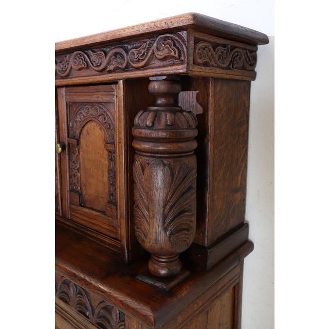 cb-7　1860年代イギリス製アンティーク アーリービクトリアン 無垢 オーク材 コートカップボード 食器棚 彫刻された 収納家具 手彫り |  | 13