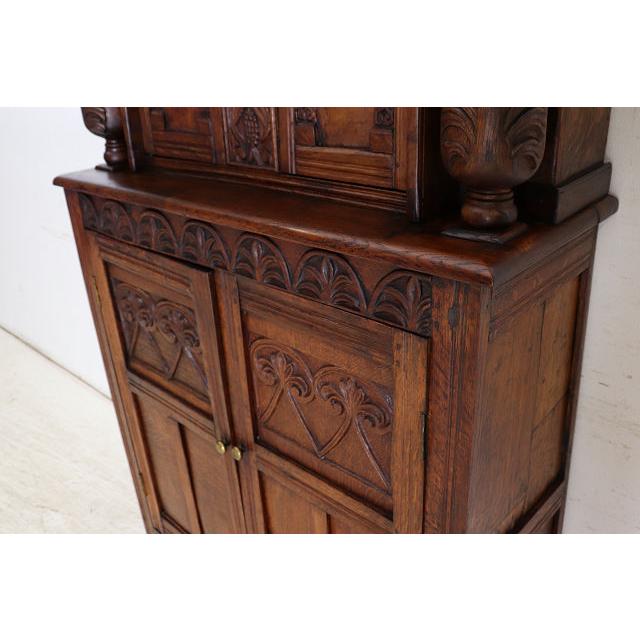 cb-7　1860年代イギリス製アンティーク アーリービクトリアン 無垢 オーク材 コートカップボード 食器棚 彫刻された 収納家具 手彫り |  | 15