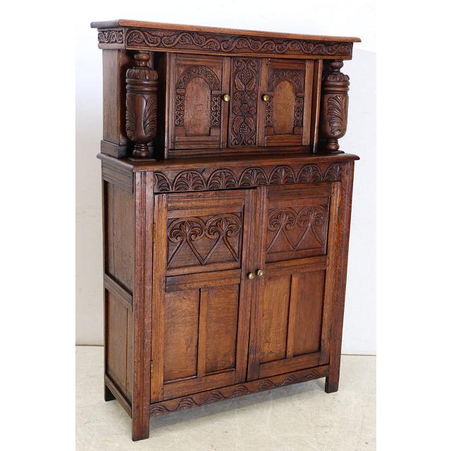 cb-7　1860年代イギリス製アンティーク アーリービクトリアン 無垢 オーク材 コートカップボード 食器棚 彫刻された 収納家具 手彫り |  | 17
