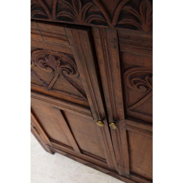 cb-7　1860年代イギリス製アンティーク アーリービクトリアン 無垢 オーク材 コートカップボード 食器棚 彫刻された 収納家具 手彫り |  | 19