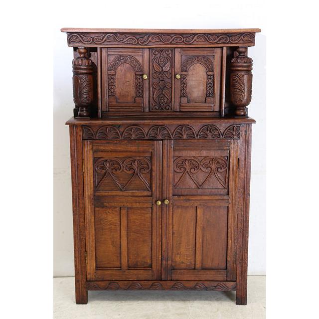 cb-7　1860年代イギリス製アンティーク アーリービクトリアン 無垢 オーク材 コートカップボード 食器棚 彫刻された 収納家具 手彫り |  | 03