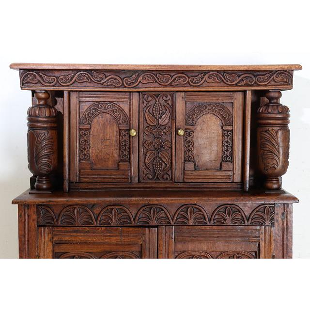 cb-7　1860年代イギリス製アンティーク アーリービクトリアン 無垢 オーク材 コートカップボード 食器棚 彫刻された 収納家具 手彫り |  | 04