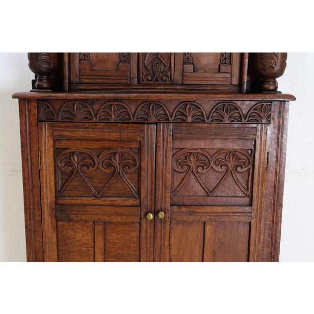 cb-7　1860年代イギリス製アンティーク アーリービクトリアン 無垢 オーク材 コートカップボード 食器棚 彫刻された 収納家具 手彫り |  | 05