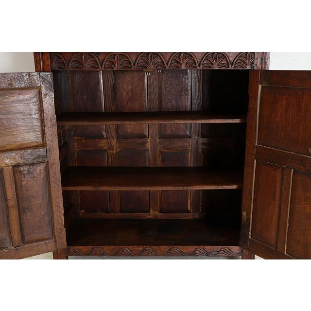 cb-7　1860年代イギリス製アンティーク アーリービクトリアン 無垢 オーク材 コートカップボード 食器棚 彫刻された 収納家具 手彫り |  | 08