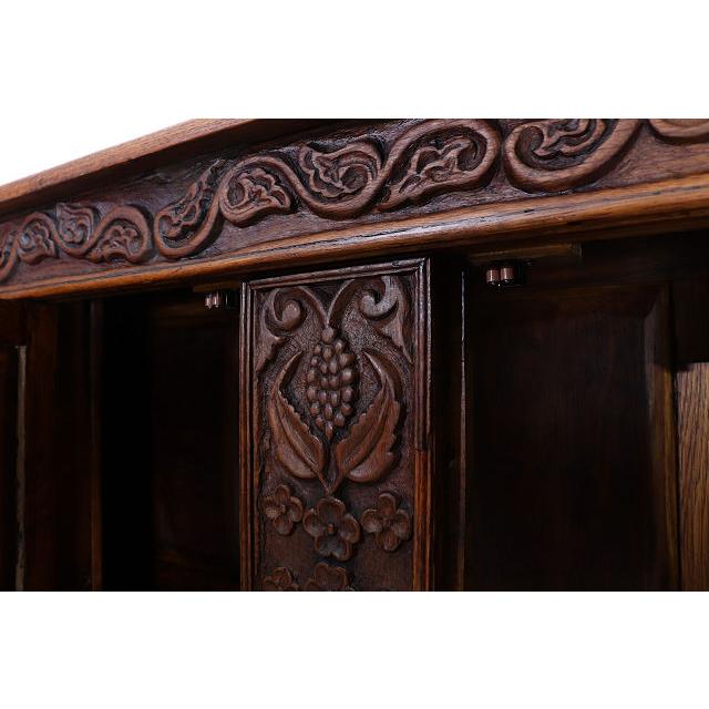 cb-7　1860年代イギリス製アンティーク アーリービクトリアン 無垢 オーク材 コートカップボード 食器棚 彫刻された 収納家具 手彫り |  | 09