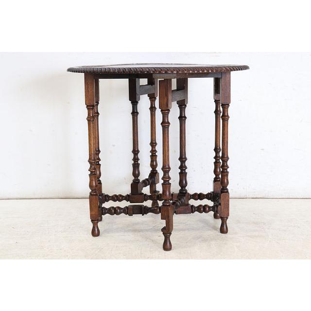 cd-23　1920年代イギリス製アンティーク オーク バタフライサイドテーブル ティーテーブル ゲイトレッグ バタフライ 伸長式 彫刻 送料無料 |  | 18