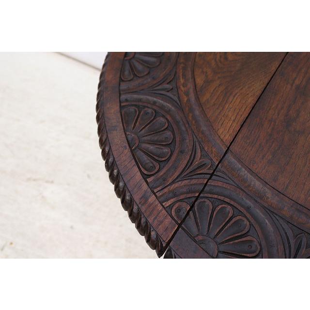 cd-23　1920年代イギリス製アンティーク オーク バタフライサイドテーブル ティーテーブル ゲイトレッグ バタフライ 伸長式 彫刻 送料無料 |  | 09