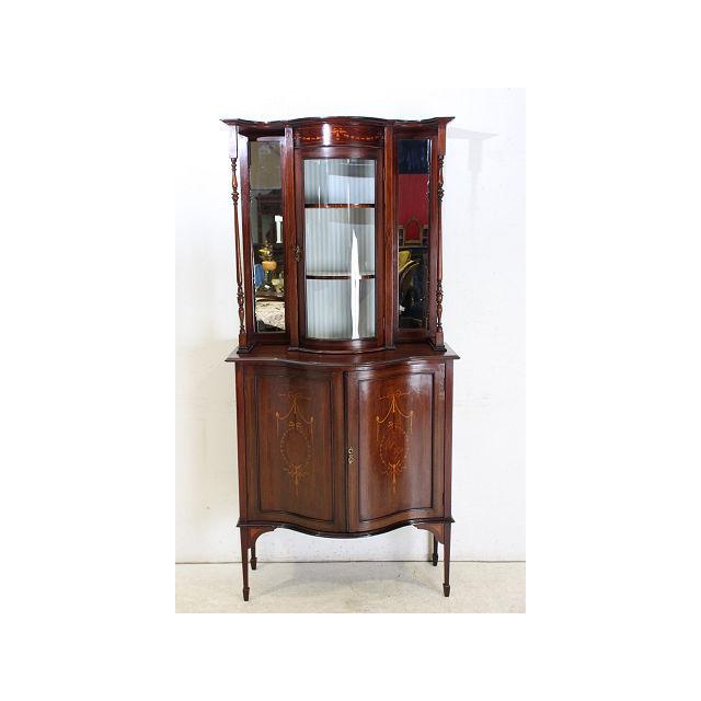 ce-15　1900年代 イギリス製 アンティーク　マホガニー　エドワーディアン　インレイド　ミラーバック　ディスプレイ　キャビネット |  | 01
