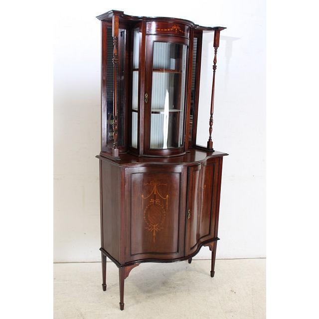 ce-15　1900年代 イギリス製 アンティーク　マホガニー　エドワーディアン　インレイド　ミラーバック　ディスプレイ　キャビネット |  | 18