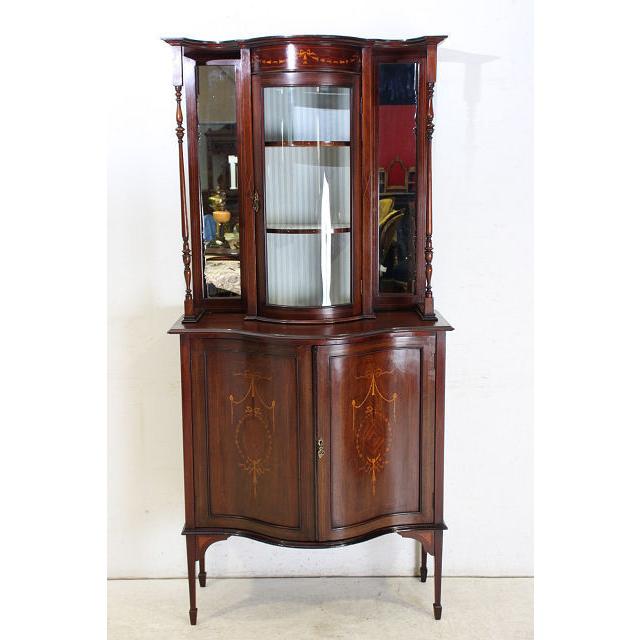 ce-15　1900年代 イギリス製 アンティーク　マホガニー　エドワーディアン　インレイド　ミラーバック　ディスプレイ　キャビネット |  | 02