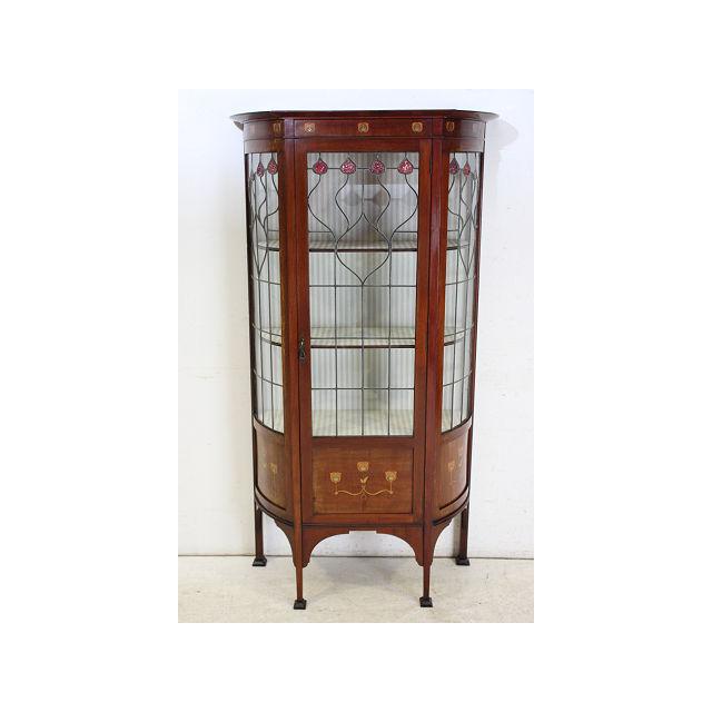 ce-20　1910年代 イギリス製 アンティーク　マホガニー　アーツ アンド クラフツ　インレイド　ガラスキャビネット |  | 01
