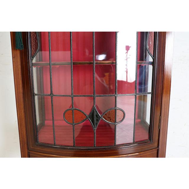 ce-27　1890年代イギリス製アンティーク　ビクトリアン　マホガニー　ステンドグラス　ミラーバック　ディスプレイキャビネット　飾り棚　ショウケース |  | 10