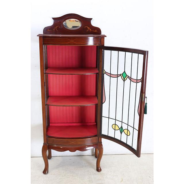 ce-27　1890年代イギリス製アンティーク　ビクトリアン　マホガニー　ステンドグラス　ミラーバック　ディスプレイキャビネット　飾り棚　ショウケース |  | 12