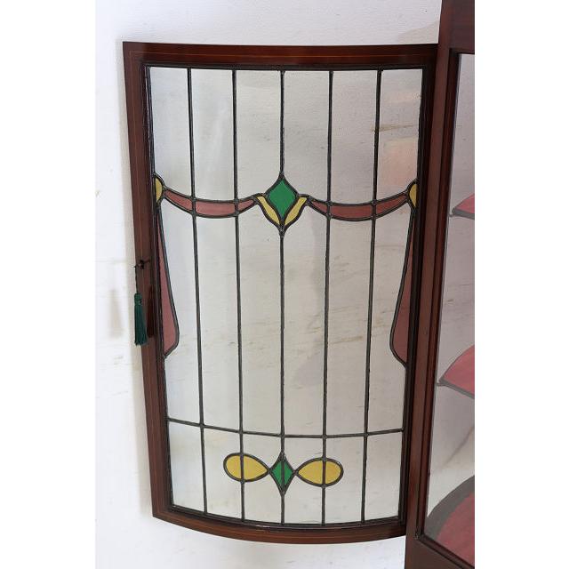 ce-27　1890年代イギリス製アンティーク　ビクトリアン　マホガニー　ステンドグラス　ミラーバック　ディスプレイキャビネット　飾り棚　ショウケース |  | 14
