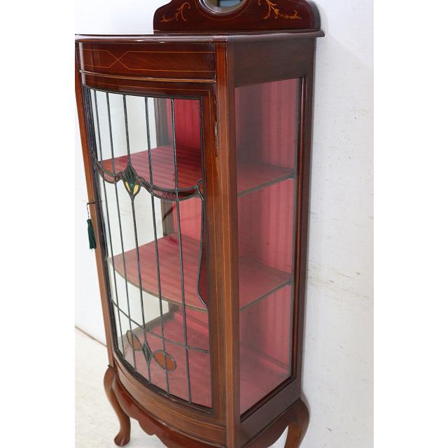 ce-27　1890年代イギリス製アンティーク　ビクトリアン　マホガニー　ステンドグラス　ミラーバック　ディスプレイキャビネット　飾り棚　ショウケース |  | 17
