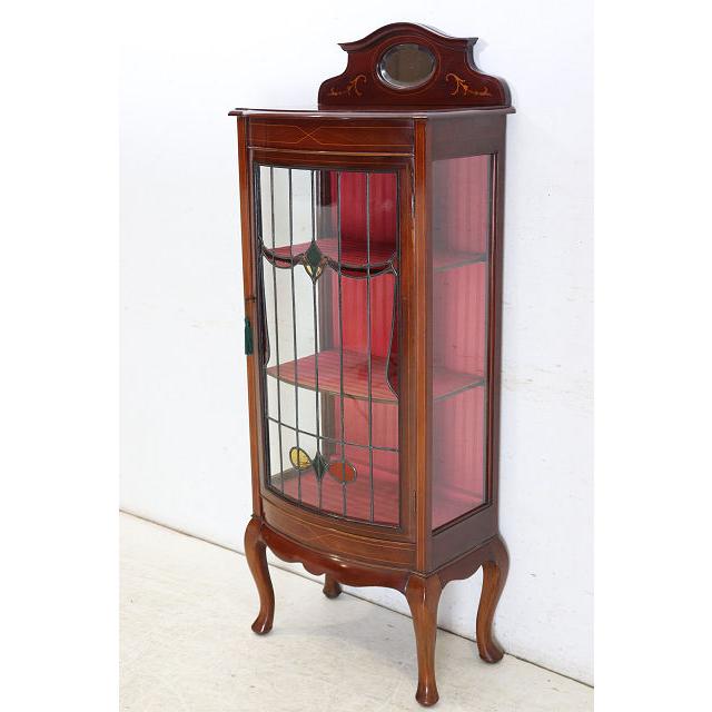 ce-27　1890年代イギリス製アンティーク　ビクトリアン　マホガニー　ステンドグラス　ミラーバック　ディスプレイキャビネット　飾り棚　ショウケース |  | 02