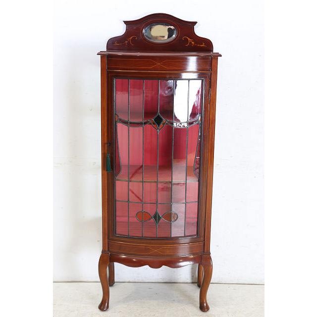 ce-27　1890年代イギリス製アンティーク　ビクトリアン　マホガニー　ステンドグラス　ミラーバック　ディスプレイキャビネット　飾り棚　ショウケース |  | 03