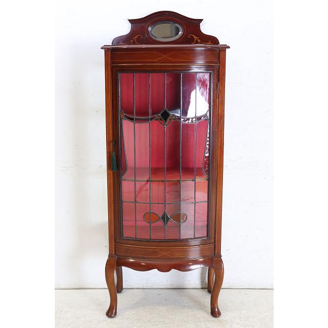 ce-27　1890年代イギリス製アンティーク　ビクトリアン　マホガニー　ステンドグラス　ミラーバック　ディスプレイキャビネット　飾り棚　ショウケース |  | 05
