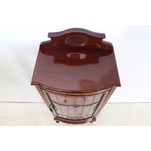 ce-27　1890年代イギリス製アンティーク　ビクトリアン　マホガニー　ステンドグラス　ミラーバック　ディスプレイキャビネット　飾り棚　ショウケース |  | 06