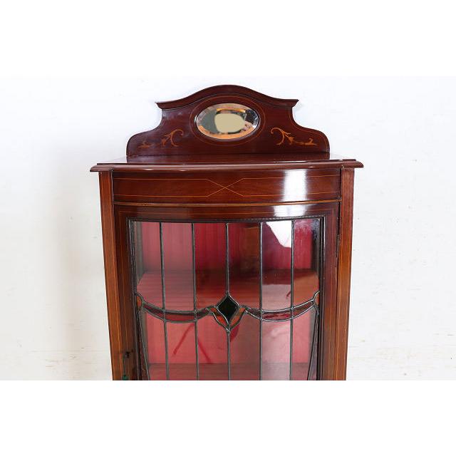 ce-27　1890年代イギリス製アンティーク　ビクトリアン　マホガニー　ステンドグラス　ミラーバック　ディスプレイキャビネット　飾り棚　ショウケース |  | 07