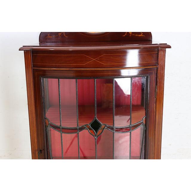 ce-27　1890年代イギリス製アンティーク　ビクトリアン　マホガニー　ステンドグラス　ミラーバック　ディスプレイキャビネット　飾り棚　ショウケース |  | 08