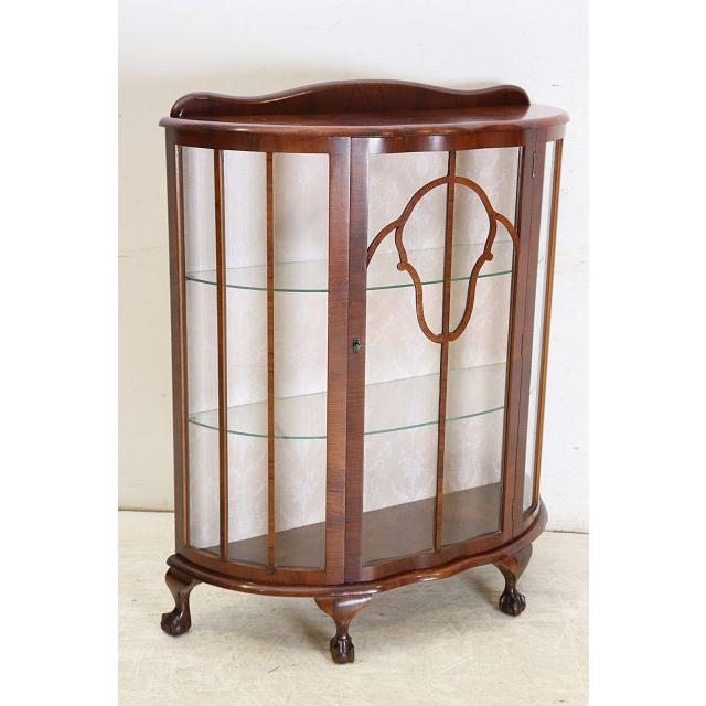 ce-2　1960年代イギリス製アンティーク ウォルナット ボウルクロウフット ハーフムーン ガラスキャビネット 飾り棚 ショーケース ディスプレイ |  | 18