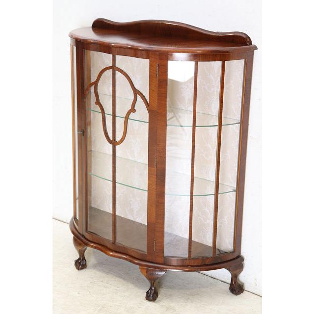 ce-2　1960年代イギリス製アンティーク ウォルナット ボウルクロウフット ハーフムーン ガラスキャビネット 飾り棚 ショーケース ディスプレイ |  | 02