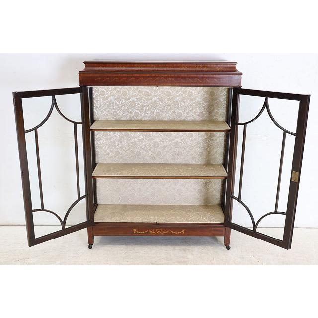 ce-32　1910年代イギリス製アンティーク エドワーディアン マホガニー ディスプレイキャビネット 象嵌細工 飾り棚 ショーケース 店舗什器 送料無料 |  | 10