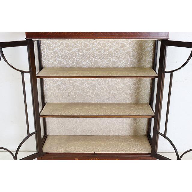 ce-32　1910年代イギリス製アンティーク エドワーディアン マホガニー ディスプレイキャビネット 象嵌細工 飾り棚 ショーケース 店舗什器 送料無料 |  | 11